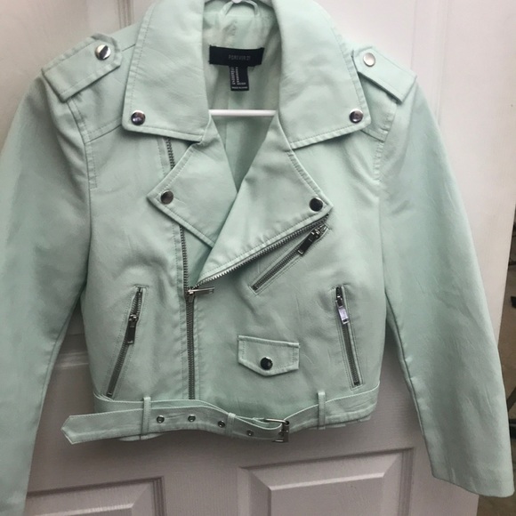 Forever 2 Teal Mint Faux Leather Jacket 